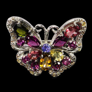 925 Sterling Silver Ring Oval Tourmaline Sapphire Butterfl Gemstone Jewelry 7.5