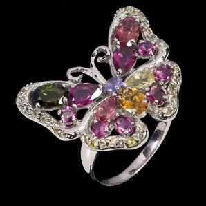 925 Sterling Silver Ring Oval Tourmaline Sapphire Butterfl Gemstone Jewelry 7.5