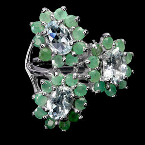 925 Sterling Silver Ring Oval Aquamarine 7x5mm Emerald Gemstone Jewelry Size 7