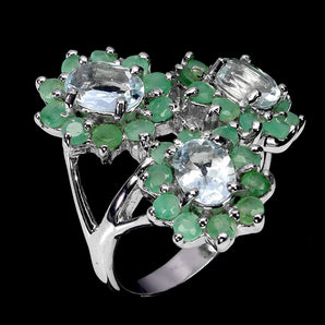 925 Sterling Silver Ring Oval Aquamarine 7x5mm Emerald Gemstone Jewelry Size 7