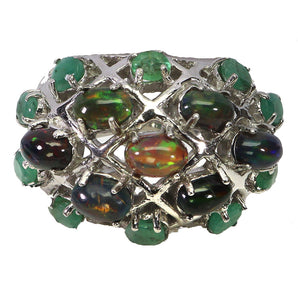925 Sterling Silver Ring Oval Black Opal 6x4mm Emerald Gemstone Jewelry Size 9