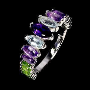 925 Sterling Silver Ring Marquise Amethyst Chrome Diopside Gemstone Jewelry 9