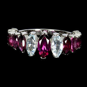 925 Sterling Silver Ring Marquise Rhodolite Garnet Aquamarine Gemstone Jewelry 8