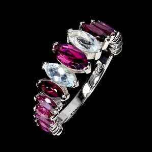 925 Sterling Silver Ring Marquise Rhodolite Garnet Aquamarine Gemstone Jewelry 8