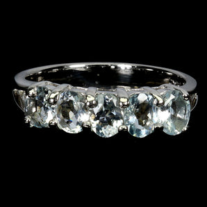 925 Sterling Silver Ring Round Aquamarine 5x4mm Natural Gemstone Jewelry Sz 8.5