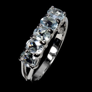 925 Sterling Silver Ring Round Aquamarine 5x4mm Natural Gemstone Jewelry Sz 8.5
