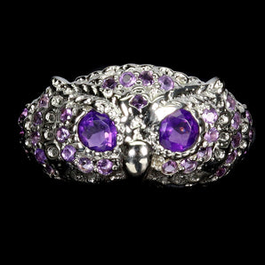 925 Sterling Silver Ring Round Amethyst 4mm Owl Natural Gemstone Jewelry Sz 8.5