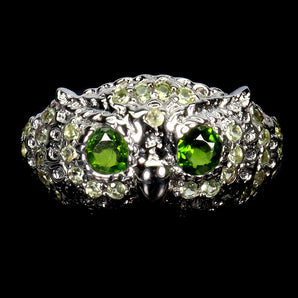 925 Sterling Silver Ring Oval Chrome Diopside Peridot Owl Gemstone Jewelry 8.5