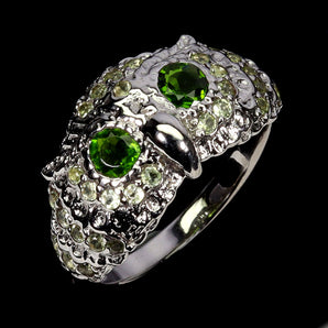 925 Sterling Silver Ring Oval Chrome Diopside Peridot Owl Gemstone Jewelry 8.5