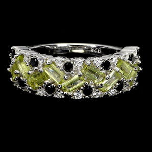 925 Sterling Silver Ring Baguette Peridot 4x2mm Spinel Gemstone Jewelry Size 8