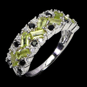 925 Sterling Silver Ring Baguette Peridot 4x2mm Spinel Gemstone Jewelry Size 8