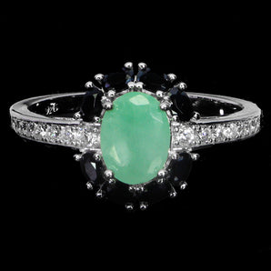 925 Sterling Silver Ring Oval Emerald 8x6mm Spinel Natural Gemstone Jewelry Sz 8