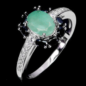 925 Sterling Silver Ring Oval Emerald 8x6mm Spinel Natural Gemstone Jewelry Sz 8
