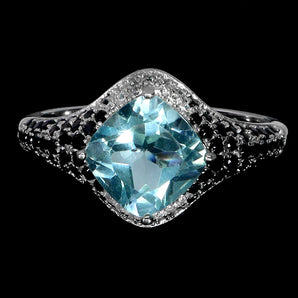 925 Sterling Silver Ring Cushion Sky Blue Topaz 8mm Spinel Gemstone Jewelry Sz 8