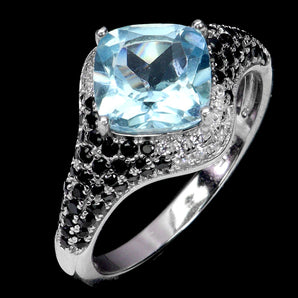 925 Sterling Silver Ring Cushion Sky Blue Topaz 8mm Spinel Gemstone Jewelry Sz 8