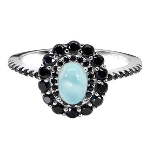 925 Sterling Silver Ring Oval Larimar 7x5mm Spinel Natural Gemstone Jewelry Sz 8