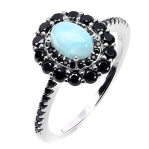 925 Sterling Silver Ring Oval Larimar 7x5mm Spinel Natural Gemstone Jewelry Sz 8