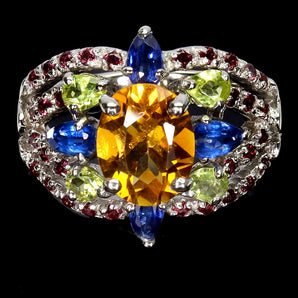 925 Sterling Silver Ring Oval Citrine 10x8mm Kyanite Gemstone Jewelry Size 9
