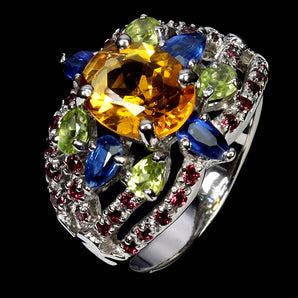 925 Sterling Silver Ring Oval Citrine 10x8mm Kyanite Gemstone Jewelry Size 9