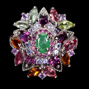 925 Sterling Silver Ring Oval Emerald 6x4mm Amethyst Tanzanite Gemstone Size 7.5