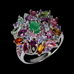 925 Sterling Silver Ring Oval Emerald 6x4mm Amethyst Tanzanite Gemstone Size 7.5