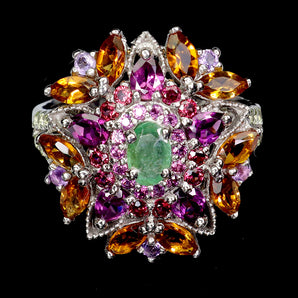 925 Sterling Silver Ring Oval Emerald 6x4mm Ametrine Citrine Gemstone Size 8.5