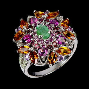 925 Sterling Silver Ring Oval Emerald 6x4mm Ametrine Citrine Gemstone Size 8.5