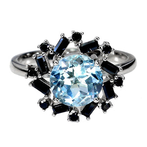 925 Sterling Silver Ring Round Sky Blue Topaz 8mm Spinel Gemstone Jewelry Size 7