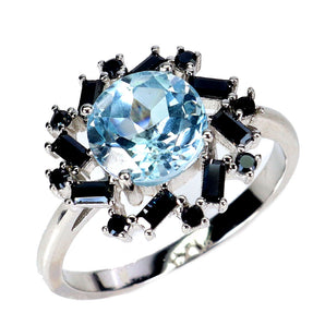 925 Sterling Silver Ring Round Sky Blue Topaz 8mm Spinel Gemstone Jewelry Size 7