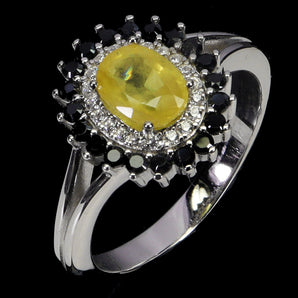 925 Sterling Silver Ring Oval Yellow Sapphire 7x5mm Spinel Gemstone Jewelry Sz 8