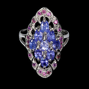 925 Sterling Silver Ring Oval Tanzanite 5x3mm Rhodolite Garnet Gemstone Size 9