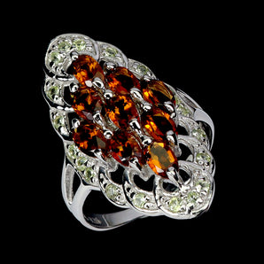 925 Sterling Silver Ring Oval Citrine 5x3mm Peridot Gemstone Jewelry Size 7.5