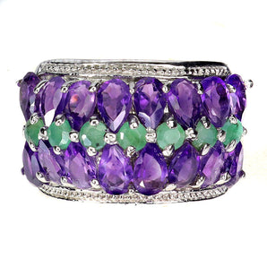 925 Sterling Silver Ring Pear Amethyst 5x3mm Emerald Gemstone Jewelry Size 7