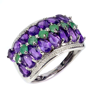925 Sterling Silver Ring Pear Amethyst 5x3mm Emerald Gemstone Jewelry Size 7