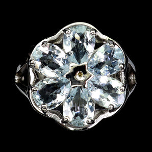 925 Sterling Silver Ring Pear Aquamarine 7x5mm Sapphire Gemstone Jewelry Size 8
