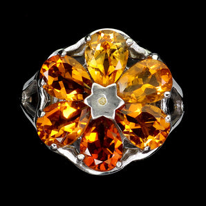 925 Sterling Silver Ring Pear Citrine 7x5mm Sapphire Gemstone Jewelry Size 8