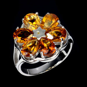 925 Sterling Silver Ring Pear Citrine 7x5mm Sapphire Gemstone Jewelry Size 8