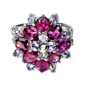 925 Sterling Silver Ring Oval Rhodolite Garnet 5x4mm Tanzanite Gemstone Size 8.5