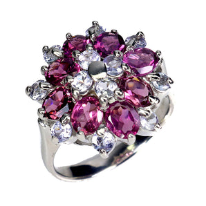 925 Sterling Silver Ring Oval Rhodolite Garnet 5x4mm Tanzanite Gemstone Size 8.5