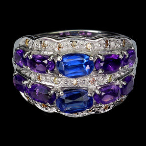 925 Sterling Silver Ring Oval Kyanite 6x4mm Amethyst Sapphire Gemstone Size 8.5