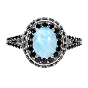 925 Sterling Silver Ring Oval Larimar 8x6mm Spinel Gemstone Jewelry Size 8