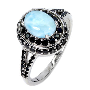 925 Sterling Silver Ring Oval Larimar 8x6mm Spinel Gemstone Jewelry Size 8