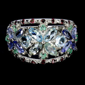 925 Sterling Silver Ring Marquise Aquamarine Tanzanite Gemstone Jewelry Size 8