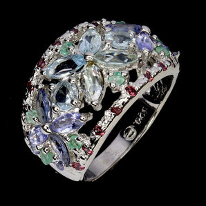 925 Sterling Silver Ring Marquise Aquamarine Tanzanite Gemstone Jewelry Size 8
