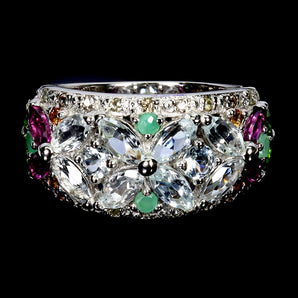 925 Sterling Silver Ring Marquise Aquamarine Emerald Sapphire Gemstone Jewelry 9