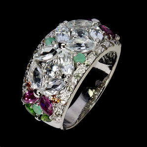 925 Sterling Silver Ring Marquise Aquamarine Emerald Sapphire Gemstone Jewelry 9