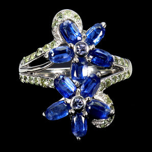 925 Sterling Silver Ring Oval Kyanite Peridot Tanzanite Gemstone Jewelry Size 9