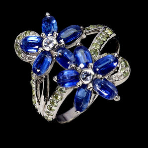925 Sterling Silver Ring Oval Kyanite Peridot Tanzanite Gemstone Jewelry Size 9