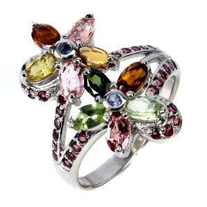 925 Sterling Silver Ring Round Tourmaline Rhodolite Tanzanite Gemstone Jewelry 9