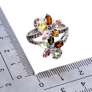 925 Sterling Silver Ring Round Tourmaline Rhodolite Tanzanite Gemstone Jewelry 9
